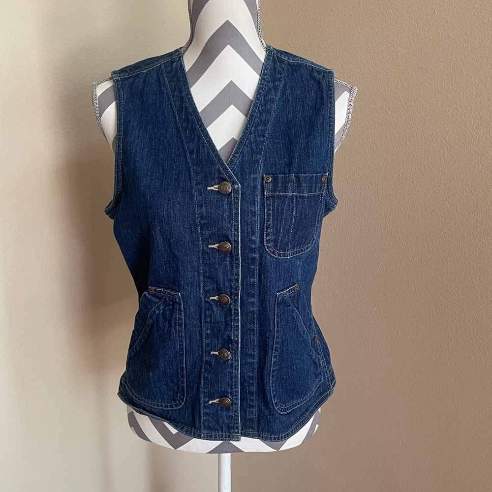 Vintage - St. John's Bay Dark Blue Jean - Denim Vest - Size: Small - Cotton